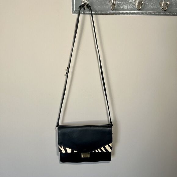 Loeffler Randall Black Leather w/ Animal Print Accent Envelope Crossbody Handbag - Picture 16 of 16